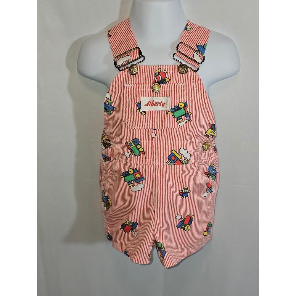 Vintage Liberty Baby Toy Train & Conductor Striped Shortalls 6/9 Months 100% CTN
